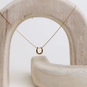 New! Anthropologie Gold Horseshoe Pendant Necklace NWOT